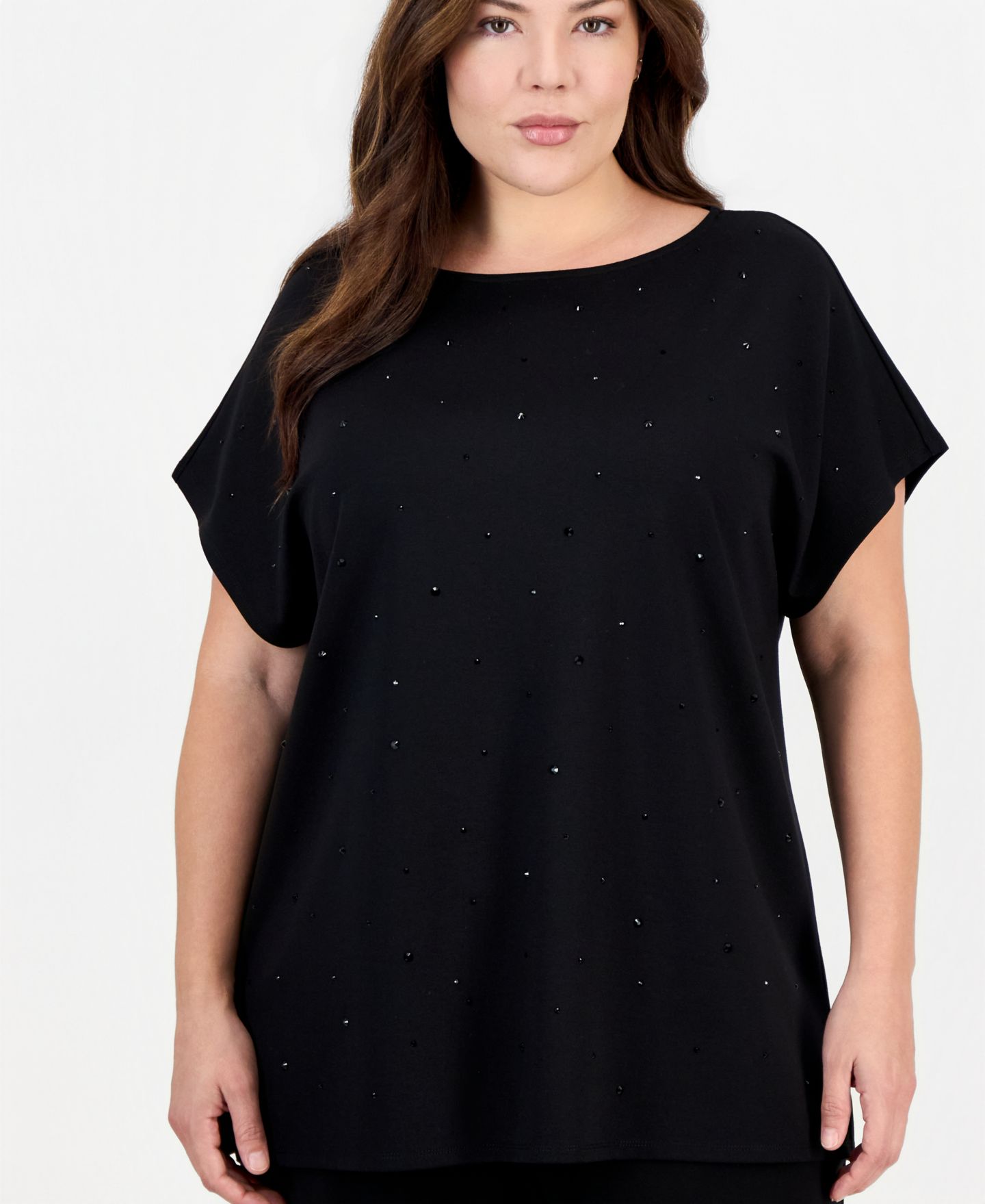 Женский топ Anne Klein Essentials Plus Size Serenity Boat Neck Heatset Stones, цвет: Чёрный — фото 4