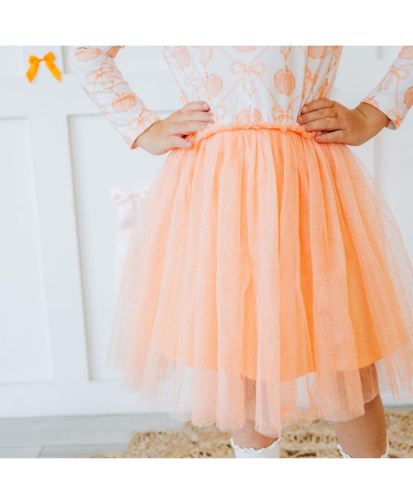 Платье Sweet Wink Pumpkin Bow Trellis Long Sleeve Tutu Dress для девочек, цвет: Мягкий персиковый — фото 4