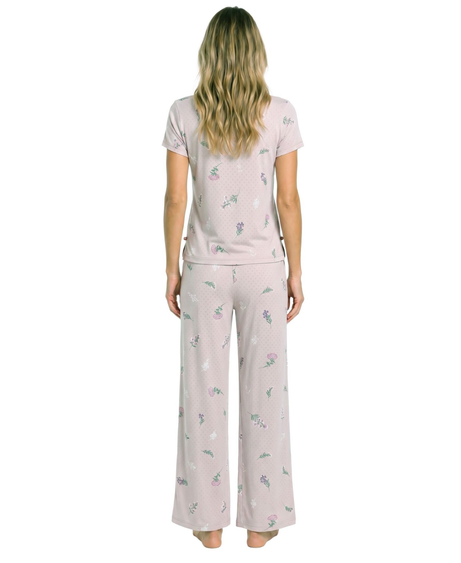 Women's Brushed Pointelle Square Neck Top & Pants Set, 2-Piece