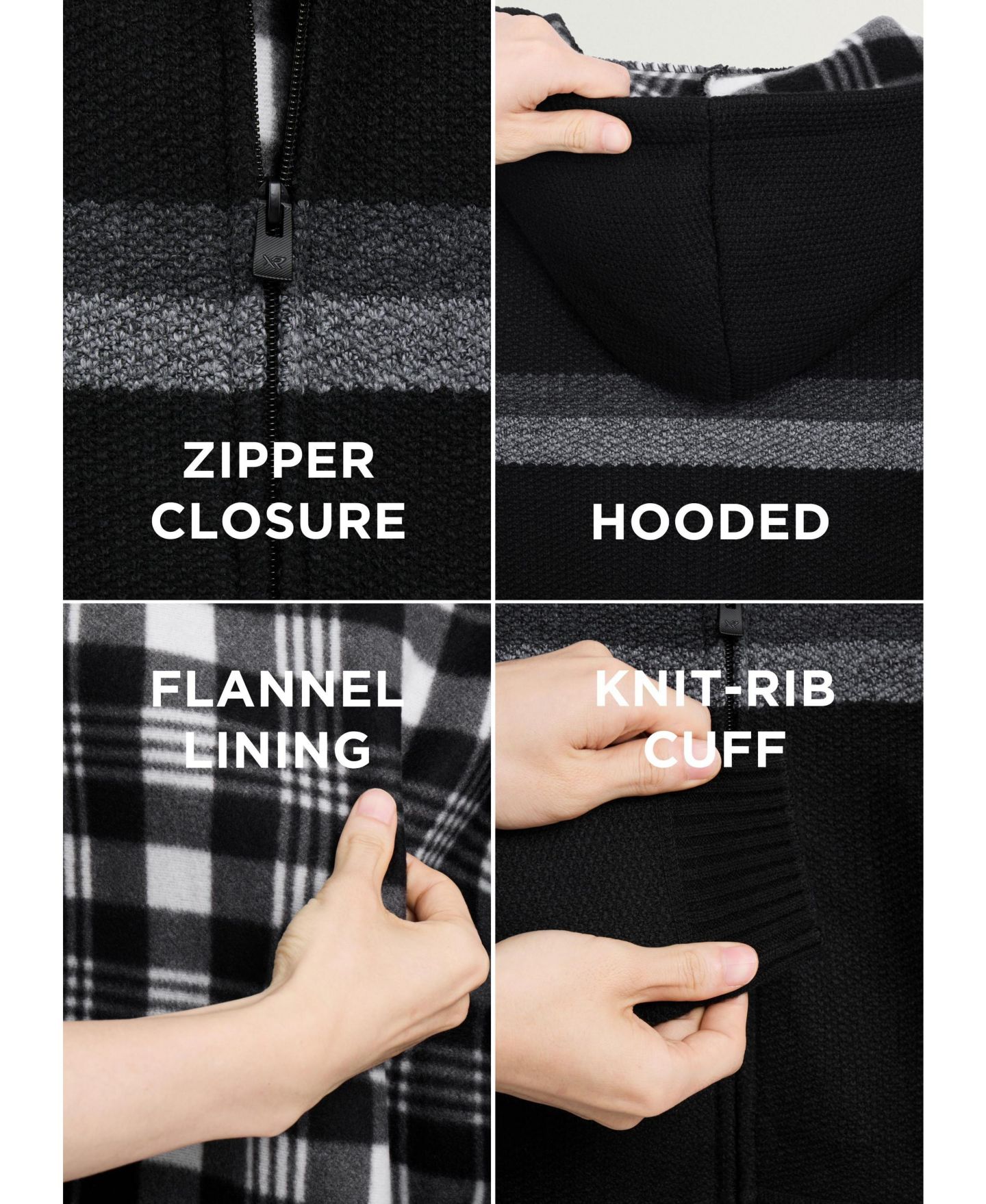 Свитер XRAY Fleece Lined Full Zip Hooded Knit Sweater Size 4-18 для мальчиков, цвет: Чёрный / Угольный — фото 4