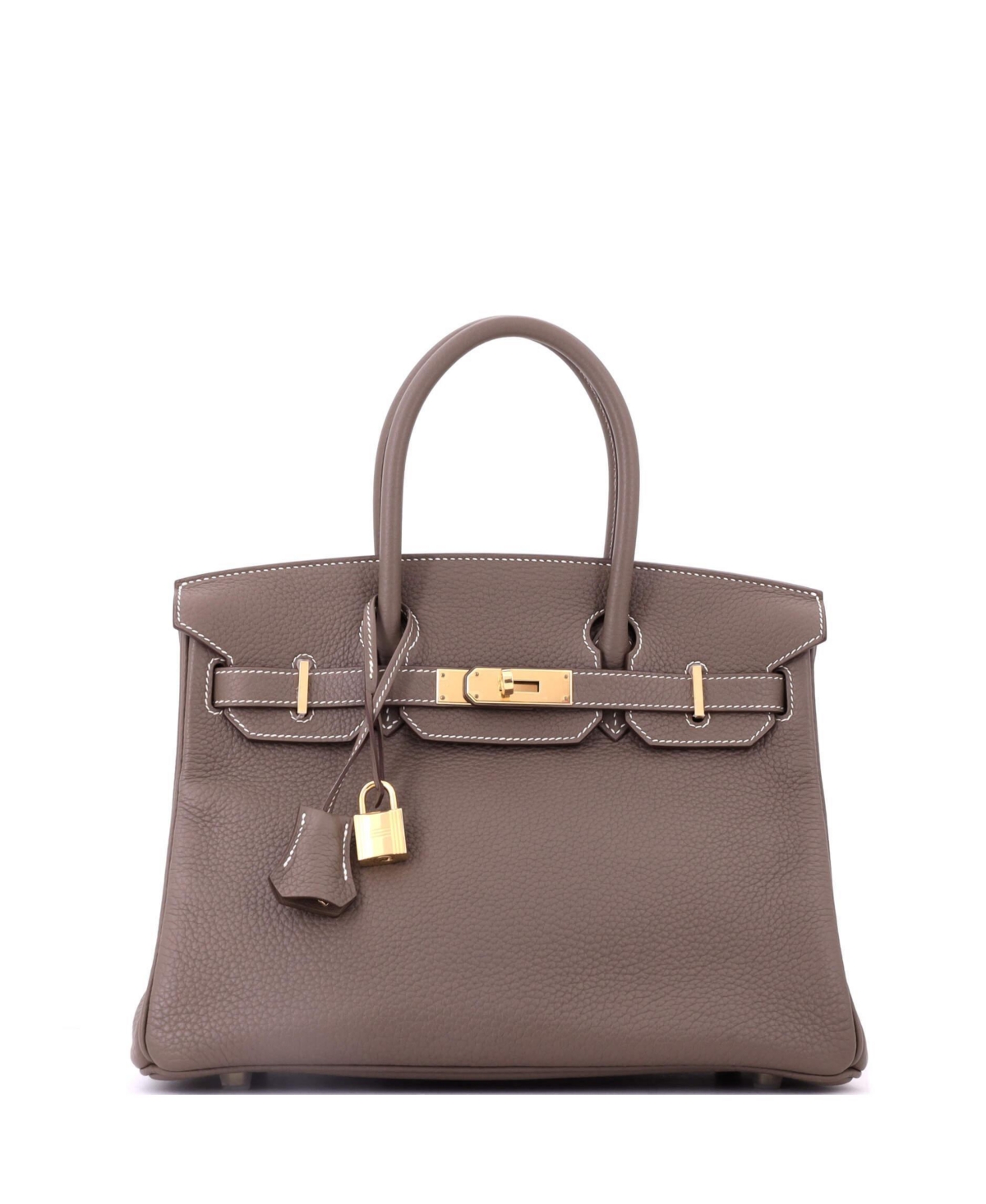 Pre-Owned Hermes Birkin 30 Handbag Grey Clemence with Gold Hardware - Grey