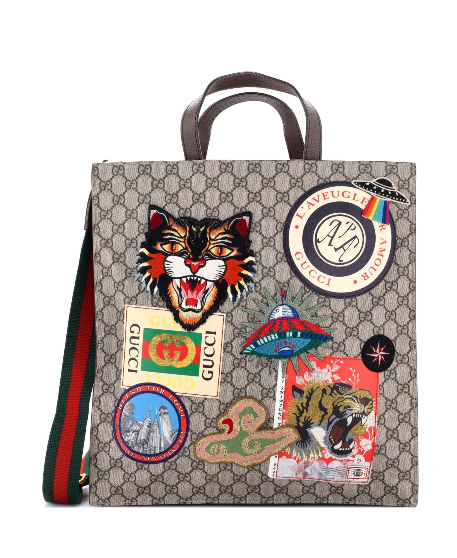 North South Courrier Convertible Soft Open Tote GG Coated Canvas with Applique