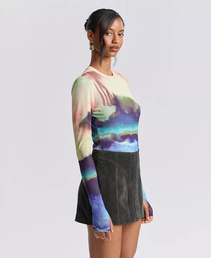 Women's Printed Long-Sleeve Mesh Top - thumbnail 4