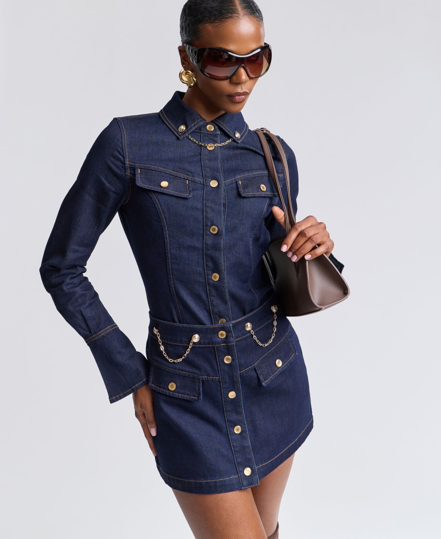Женская юбка Avec Les Filles Button-Front Denim Mini, цвет: Варёный — фото 6