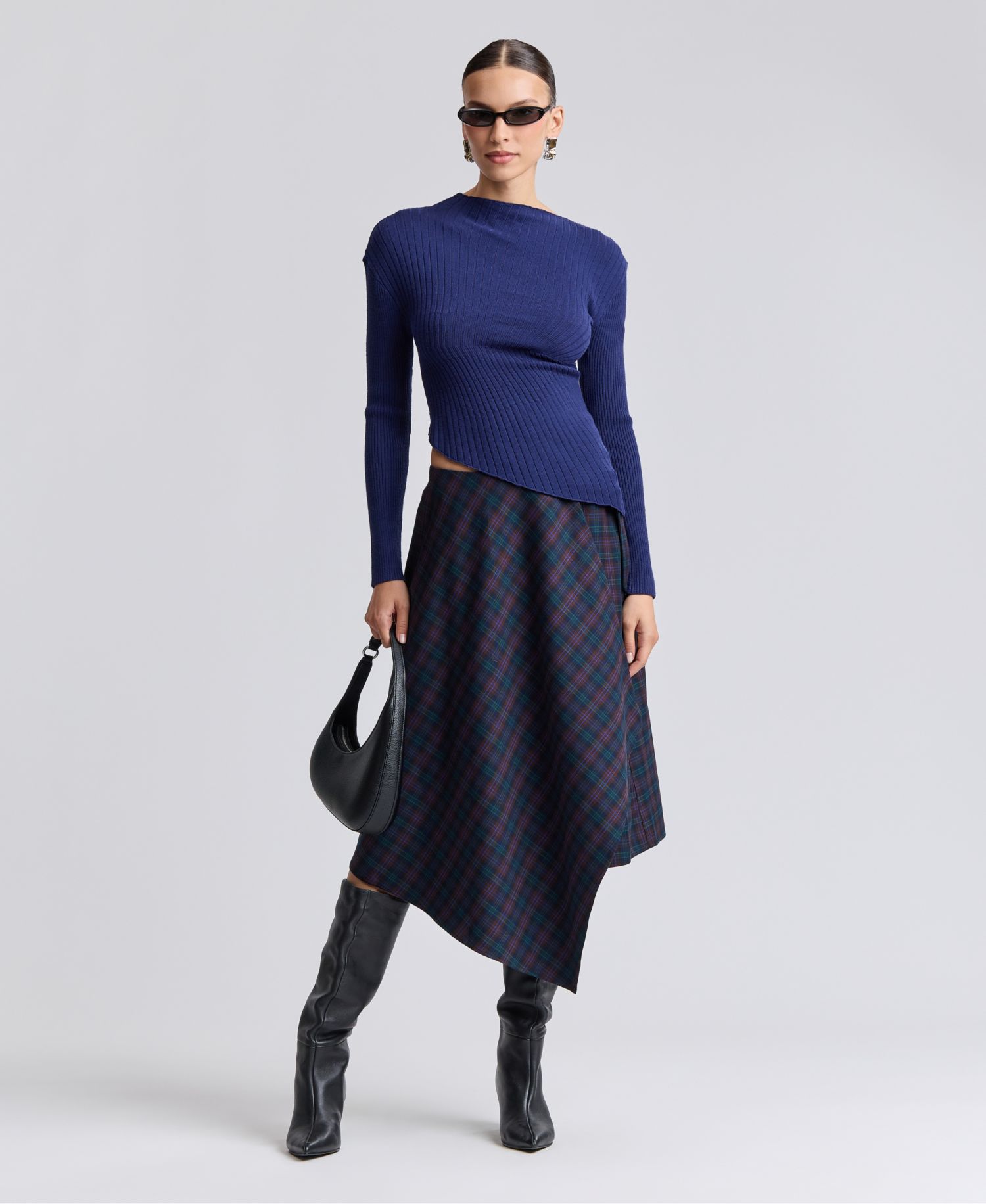 Women's Plaid Asymmetrical Wrap Midi Skirt