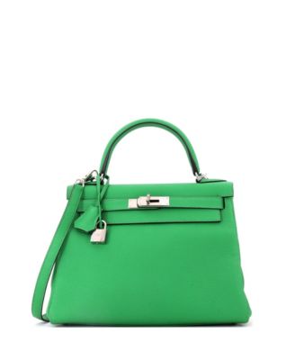 Kelly 28 Handbag Green Togo with Palladium Hardware