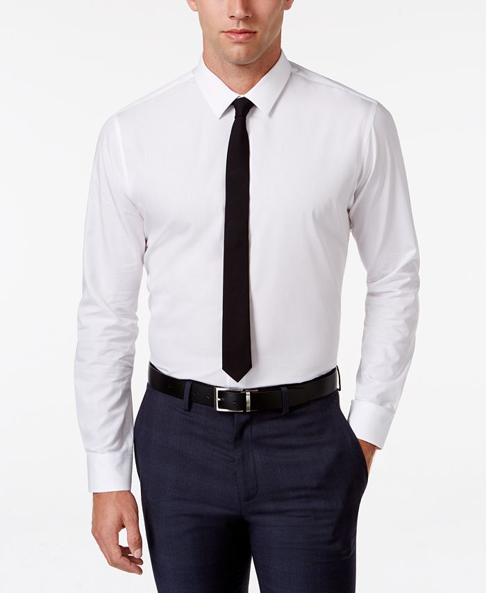 Bar III Slim-Fit White Solid Dress Shirt and Black Solid Tie - Macy's
