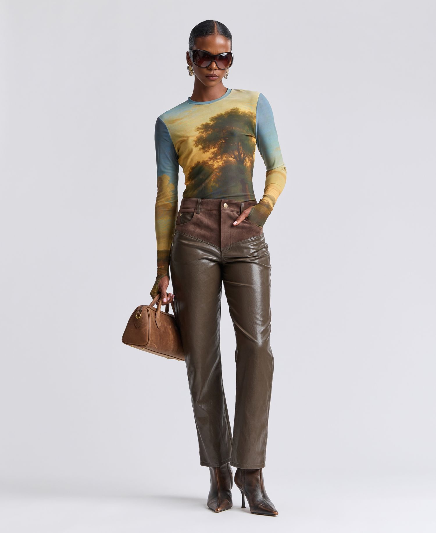 Women's High-Rise Yoke Slim Polyurethane Pants