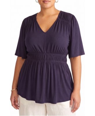 Plus Size Flora Peplum V-Neck Short-Flutter-Sleeve Top
