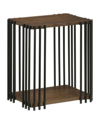 Rubber Wood Side Table with 2-Layer Storage Shelves and Metal Frame