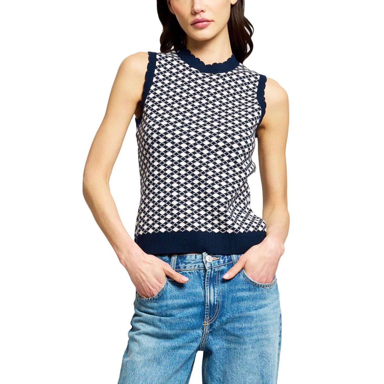 Women's Marlo Sleeveless Crewneck Scalloped Sweater Vest