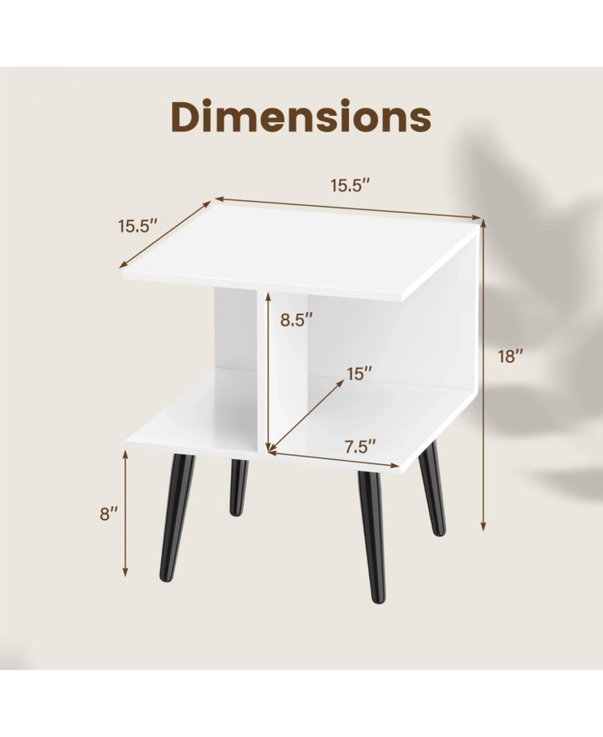 Sugift 2-Tier Mid Century Modern End Table with 2 Compartments and Metal Legs