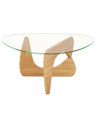 Triangle Coffee Table with Tempered Glass Top and Adjustable Rubber Wood Base