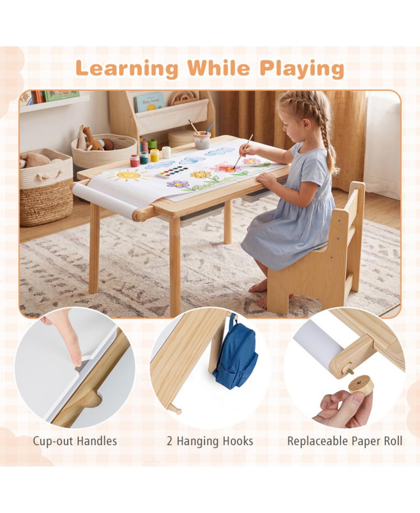 Детская игрушка HONGGE 6-In-1 Kids Sensory Table With Adjustable-Height Legs, Ages 3+, цвет: Сосновый — фото 8