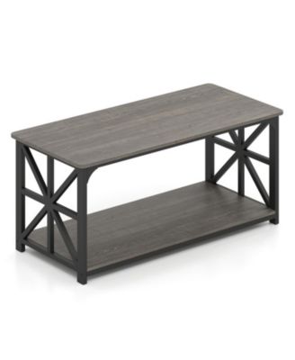 2-Tier Center Table with Storage Shelf and X Frame