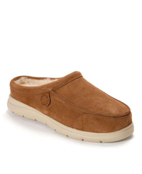 Мужские сабо Dearfoams Fireside by Lithgow Genuine Shearling Clog, цвет: Каштановый