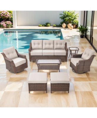 7-Piece Patio Furniture Set with Outdoor Swivel Chairs, High Back Wicker Conversation Sets with 6" Thick Cushions