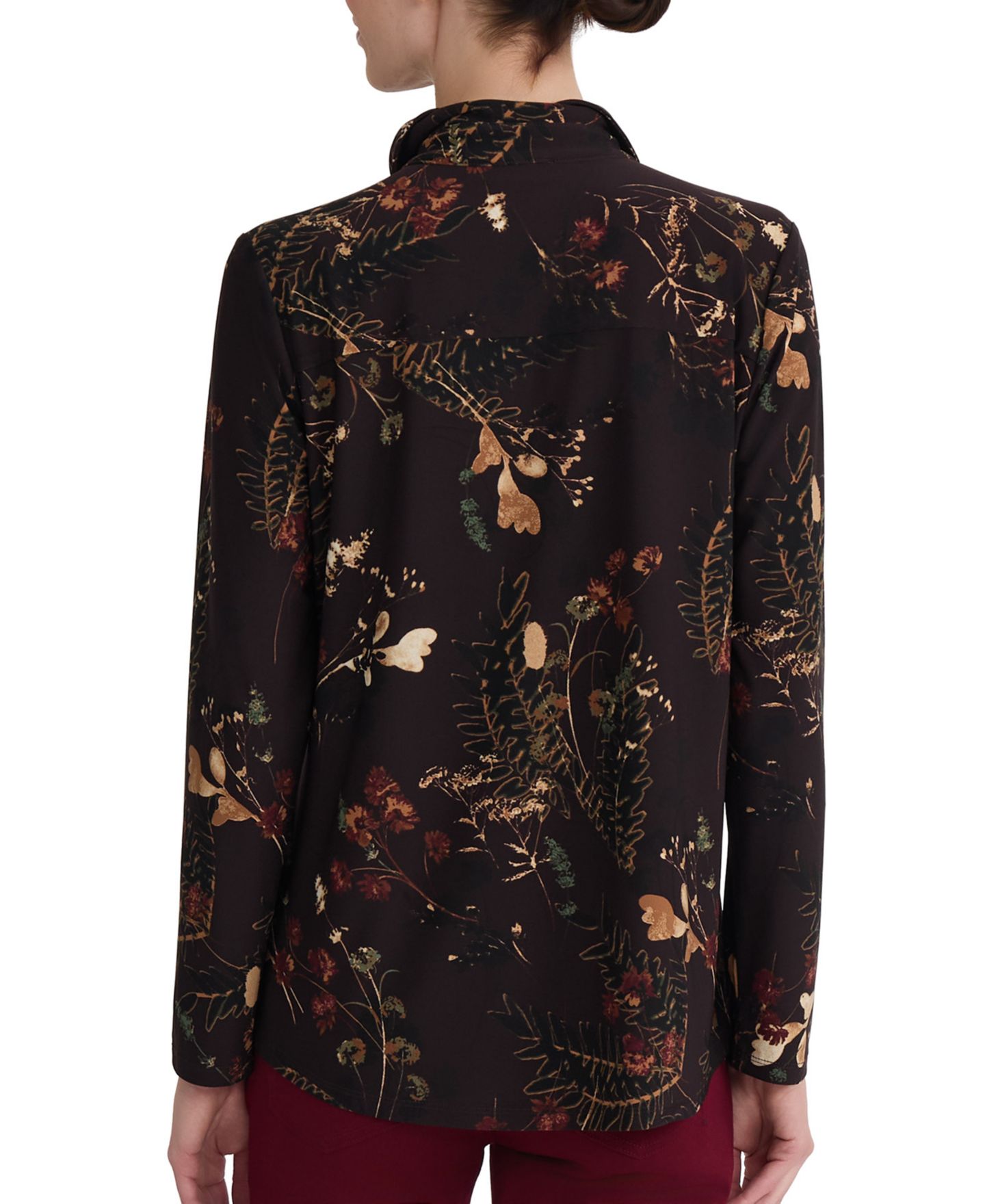 Женская рубашка Jones New York Long-Sleeve Floral-Print Collared Button-Front, цвет: Кофейный разноцветный — фото 4