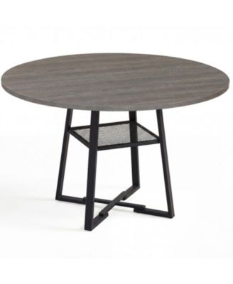 47.5in Round Dining Table for 4-6 with Storage Shelf and Metal Legs