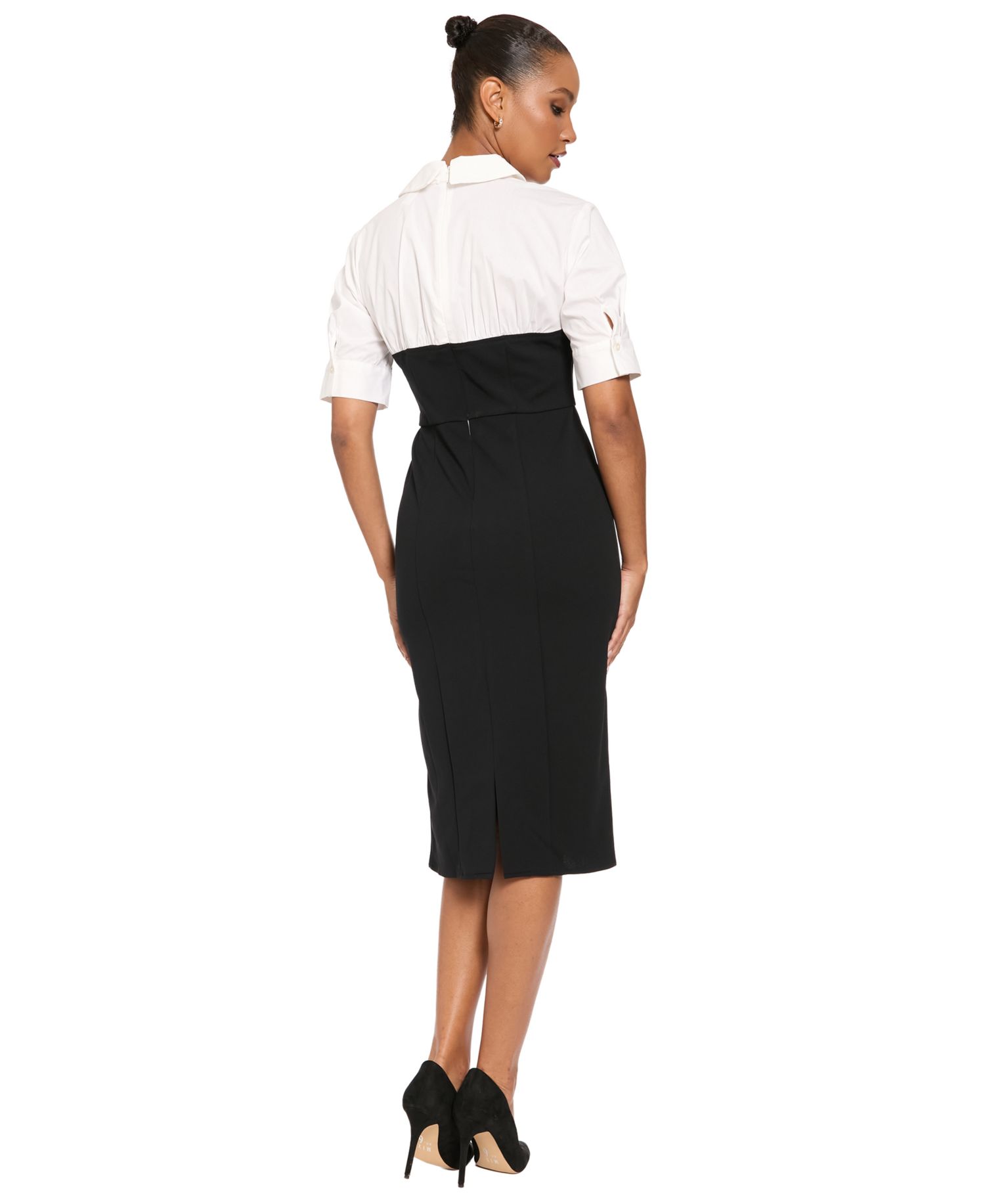 Petite Sheath Colorblock Short-Sleeve V-Neck Dress