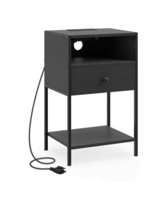 Nightstand Bedside Table with Charging Station 2 AC Outlets USB and Type-C Ports