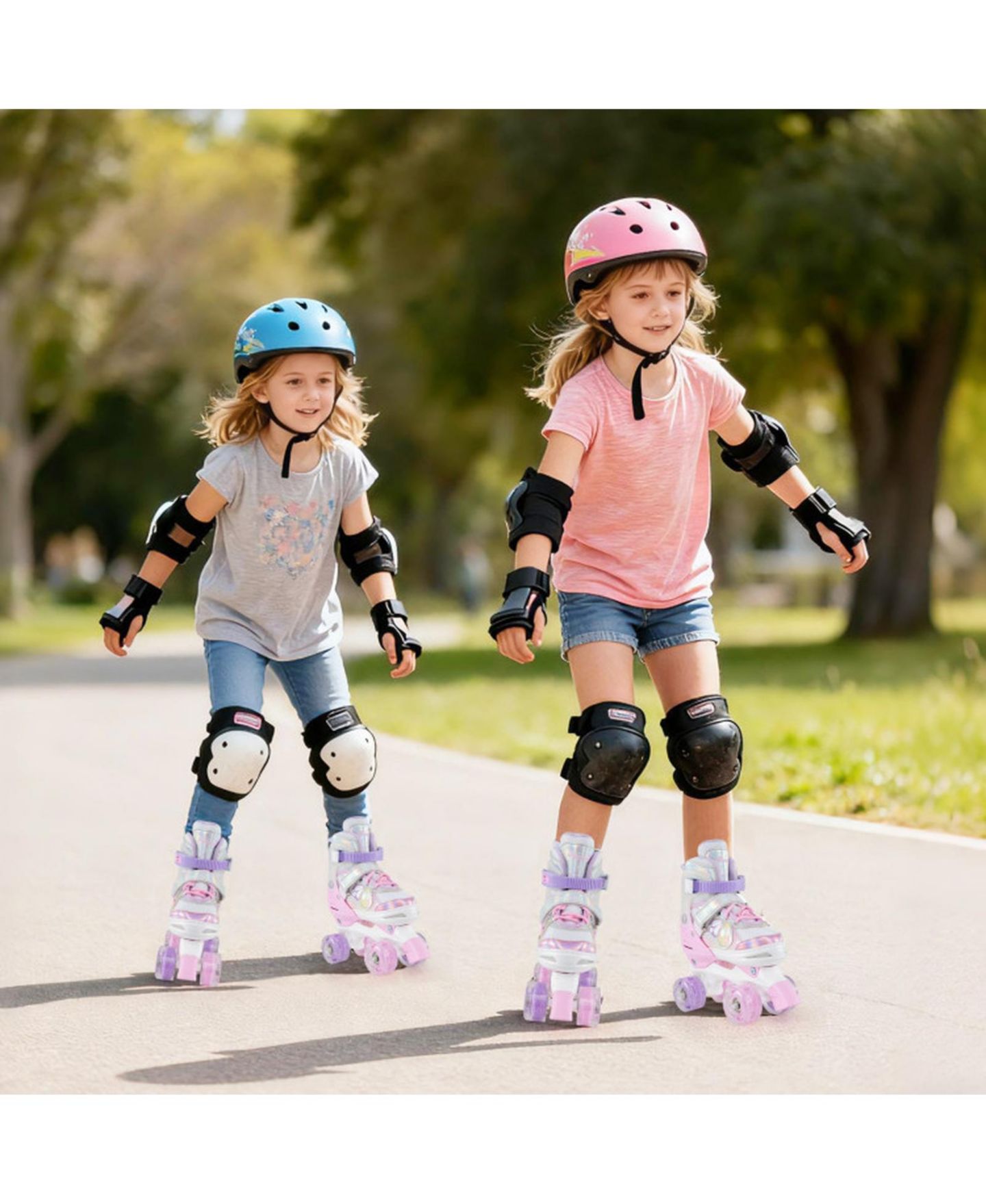 Детские игрушки HONGGE Adjustable Quad Roller Skates, Sizes 5.5-8, Light-Up Wheels, Ages 8-13, цвет: Розовый — фото 9