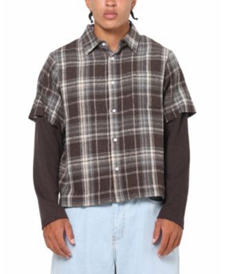 Men's Plaid Layered Long Sleeve Button Up Shirt