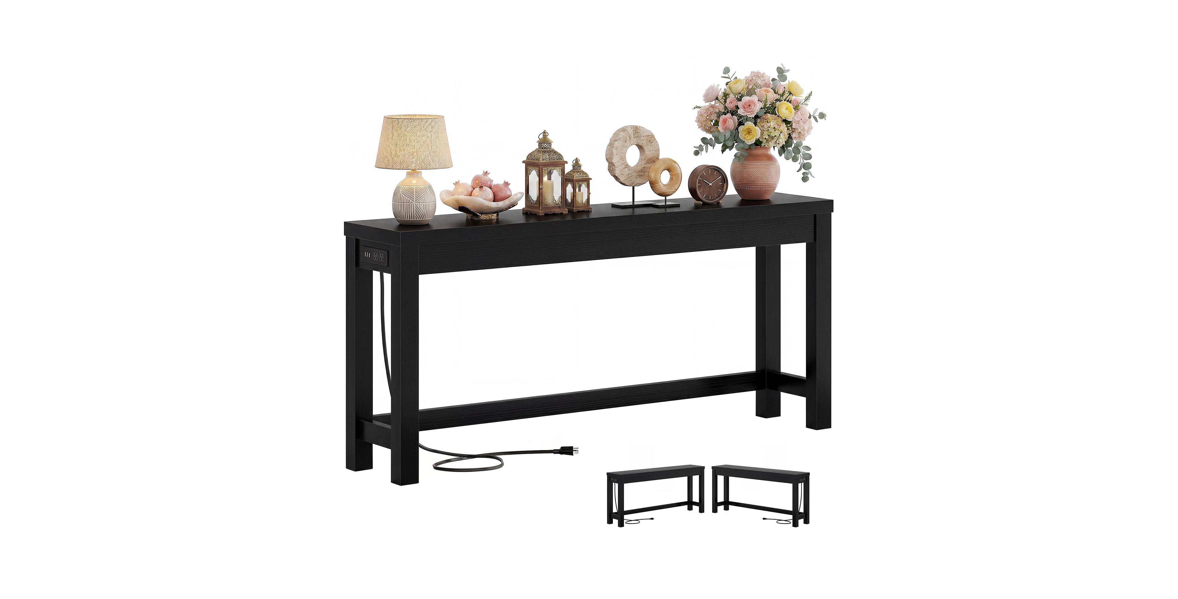 Aheaplus 63" Console Table with Charging Station, Entryway Tables for the Living Room