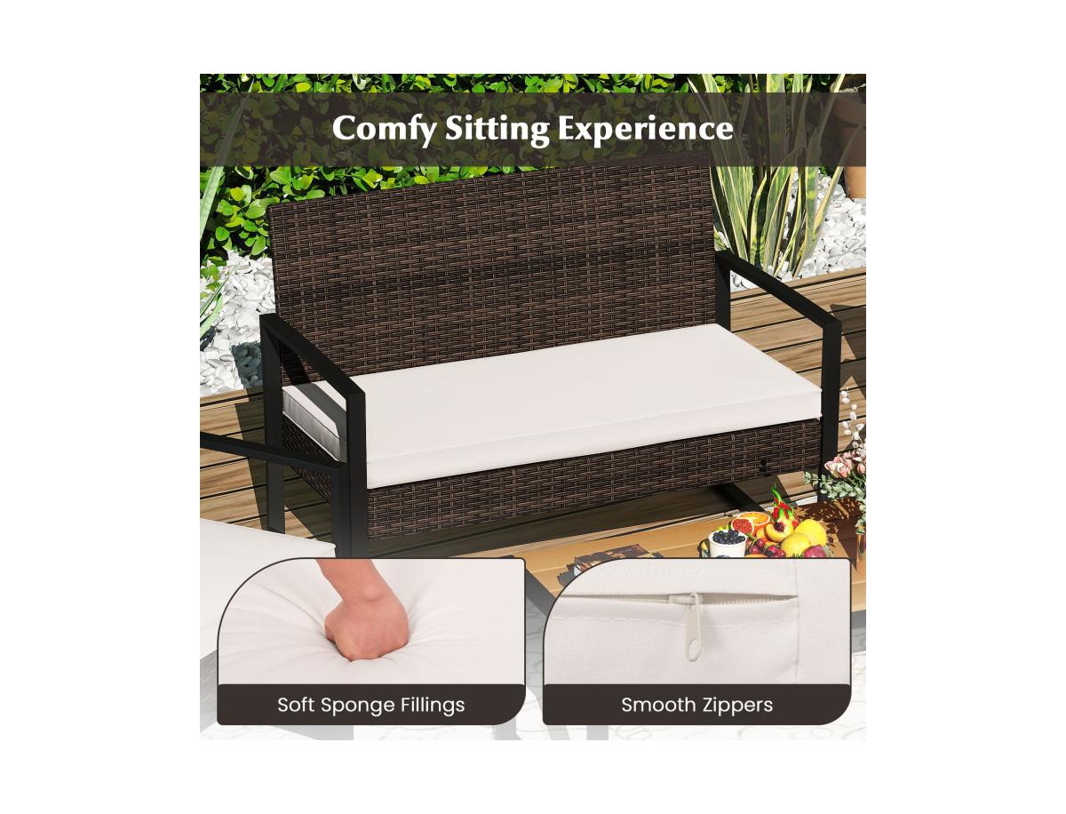 Boyel Living Patio Furniture Set Outdoor Rattan Conversation Set with Cushioned Chairs and Wood Plastic Coffee Table