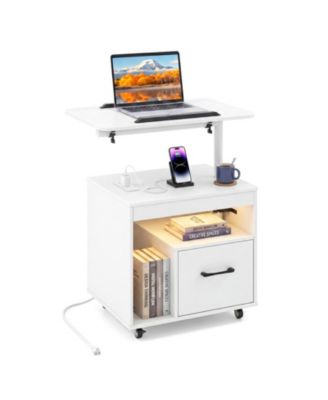 LED Nightstand with 2 Power Outlets USB and Type-C Port Modern Bedside Table with Flip Top