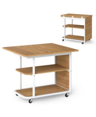 Mobile Night Stand with Foldable Swivel Top and 2-Tier Shelf for Small Spaces