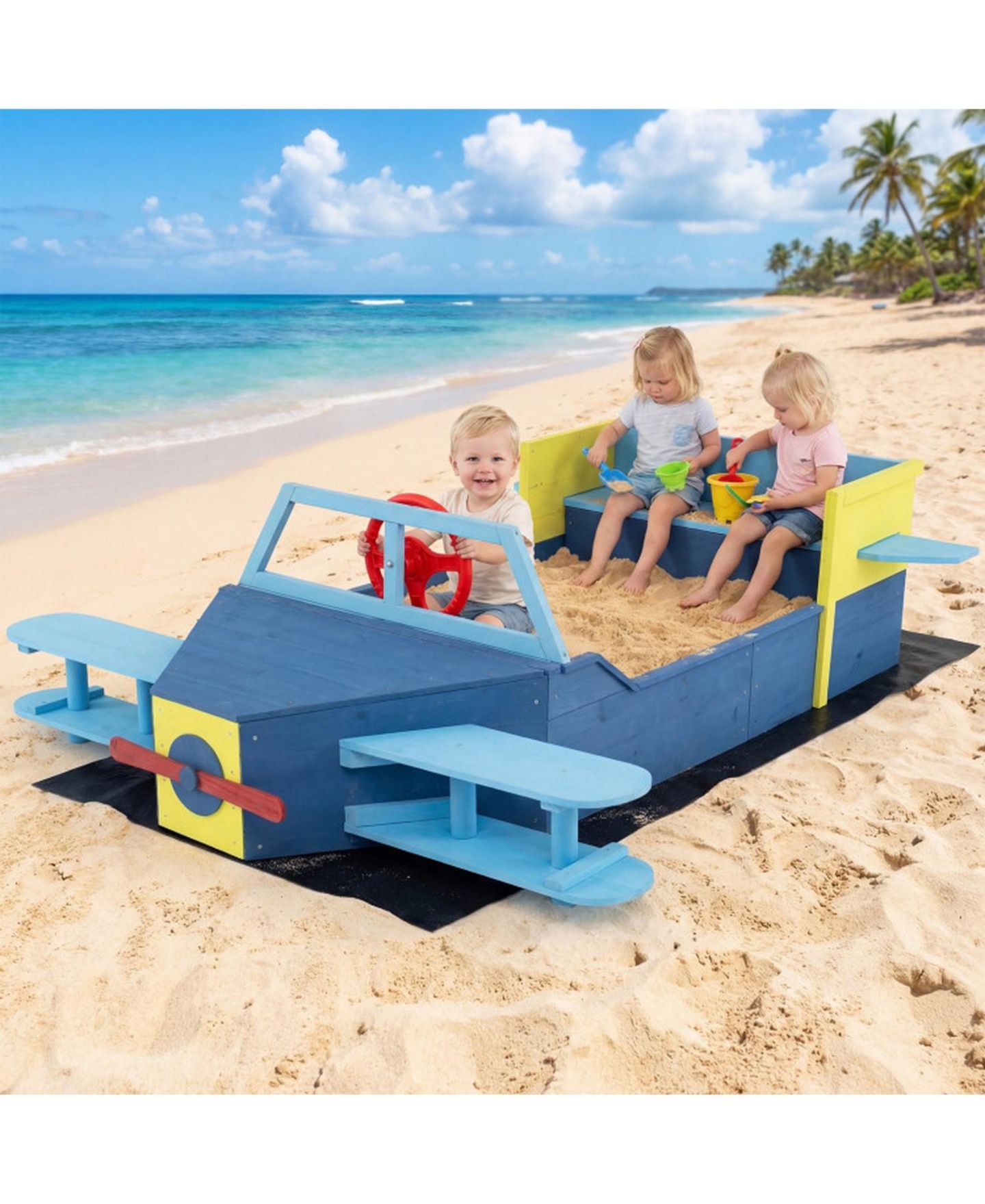 Детская игрушка SUGIFT Large Glider-Inspired Wooden Sandbox with Bench Seat, Ages 3-8, цвет: Синий — фото 9