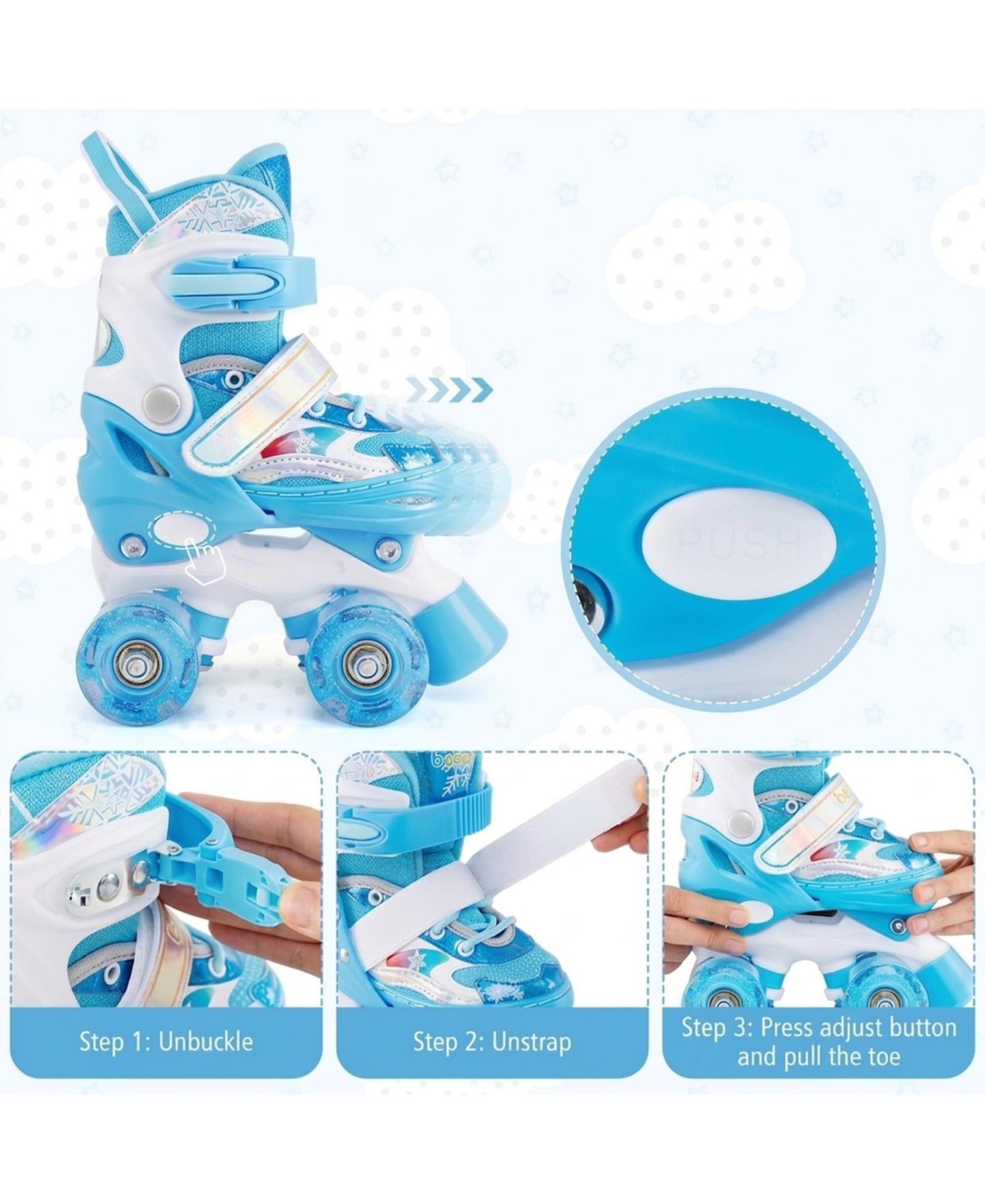 Детские игрушки HONGGE Toddler Roller Skates with 4 Light-Up Wheels and Triple Protection, цвет: Тёмно-синий — фото 5