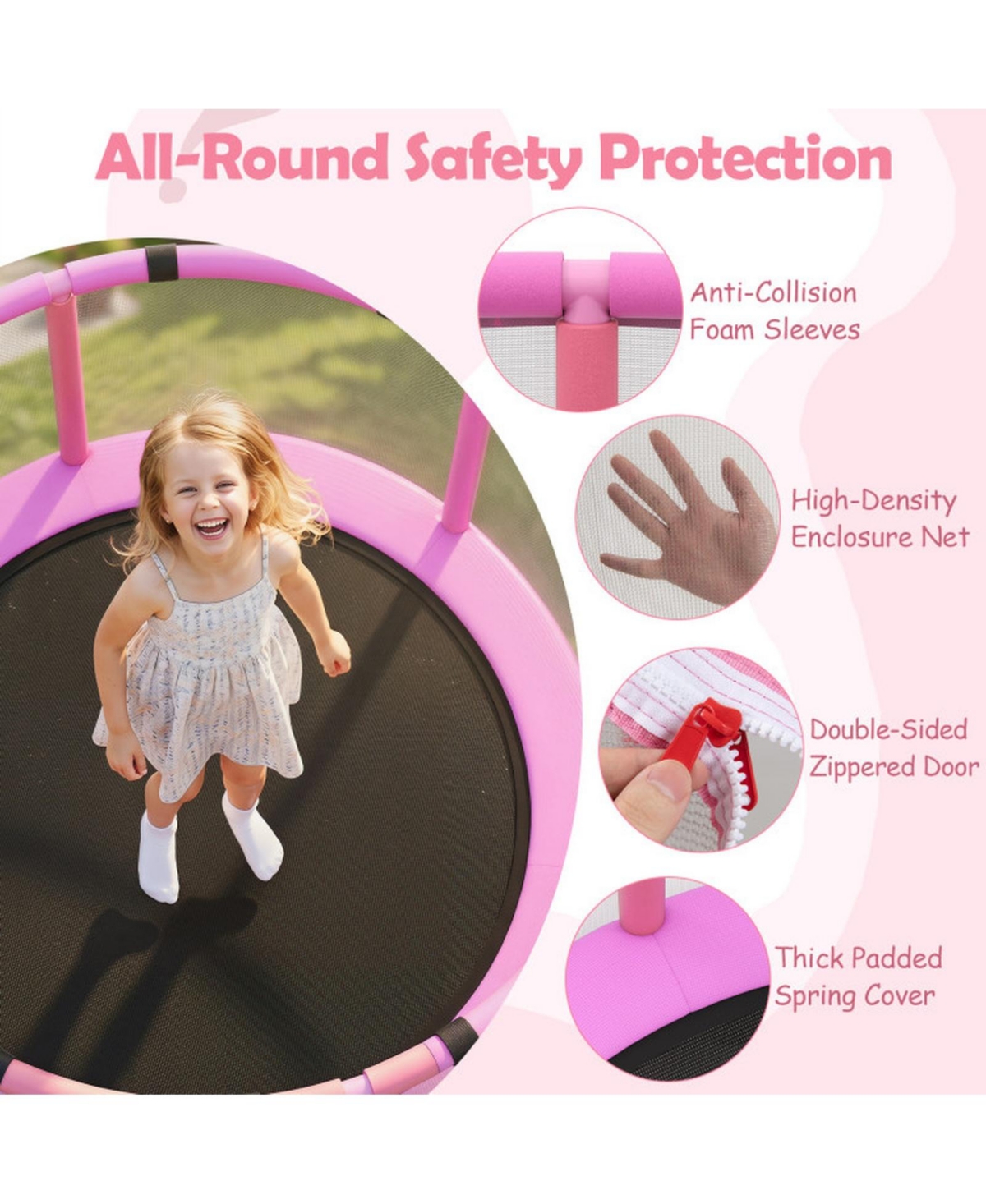 Hongge 60-Inch 6-in-1 Toddler Trampoline with Gymnastics Bar and Swing, Gymnastics Bar Rated to 120 lbs, Ages 3+