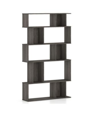 5-Tier Geometric Bookshelf Set of 2 with Open and Closed