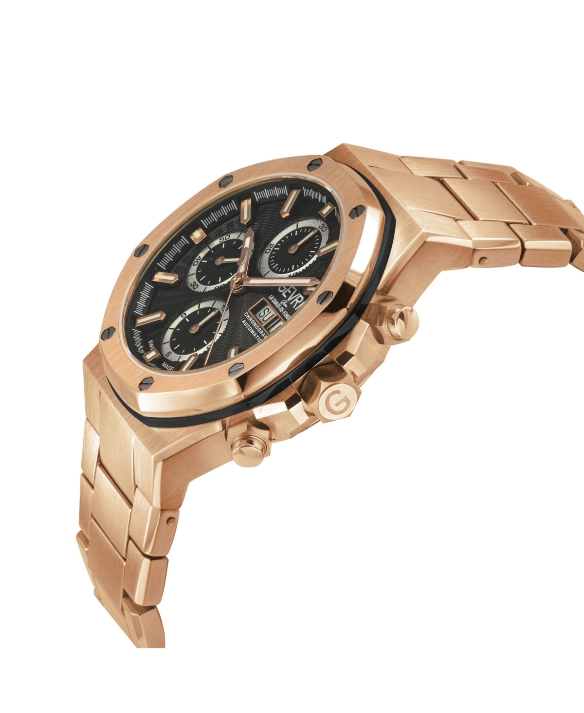 Gevril Men's Swiss Made Kingsgate Swiss Automatic Ip Rose Stainless Steel Bracelet Watch