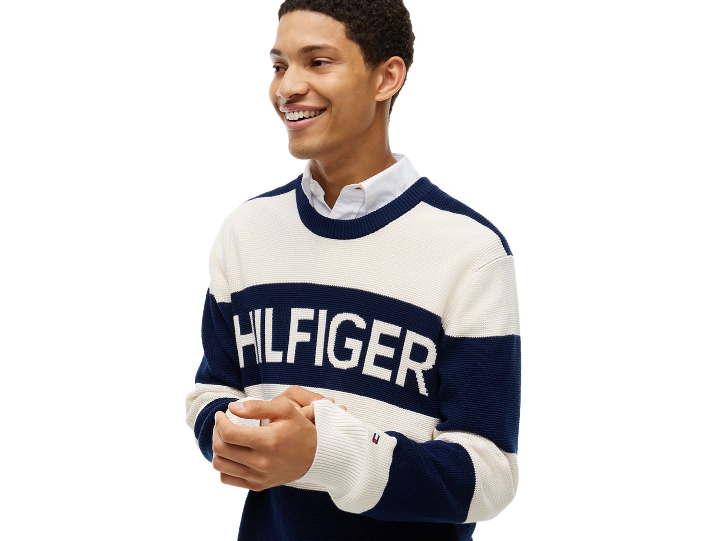 Мужской свитер Tommy Hilfiger Waffle Cotton Graphic Crewneck, цвет: Карбоновый тёмно-синий / Слоновая кость — фото 3
