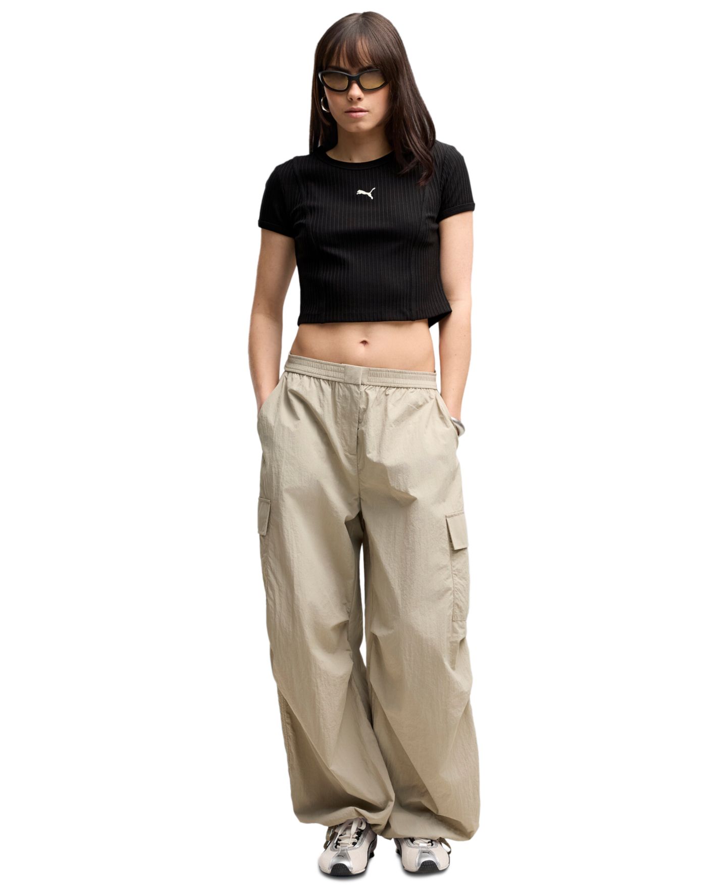 Женская футболка PUMA Ribbed Cropped Crewneck, цвет: Чёрный — фото 2