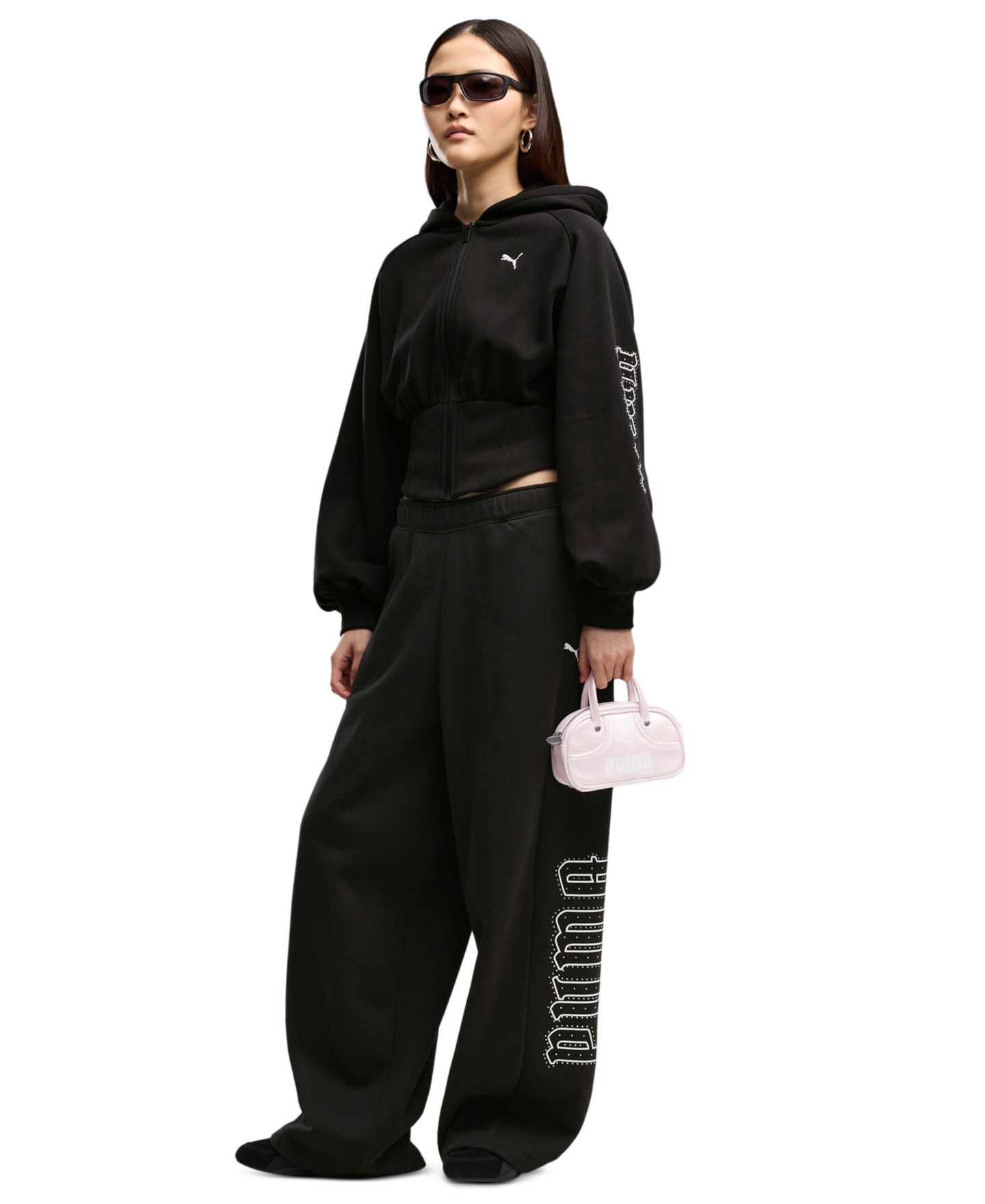 Женское худи Puma Street Glam Bedazzled Balloon-Sleeve Full-Zip, цвет: Чёрный — фото 2