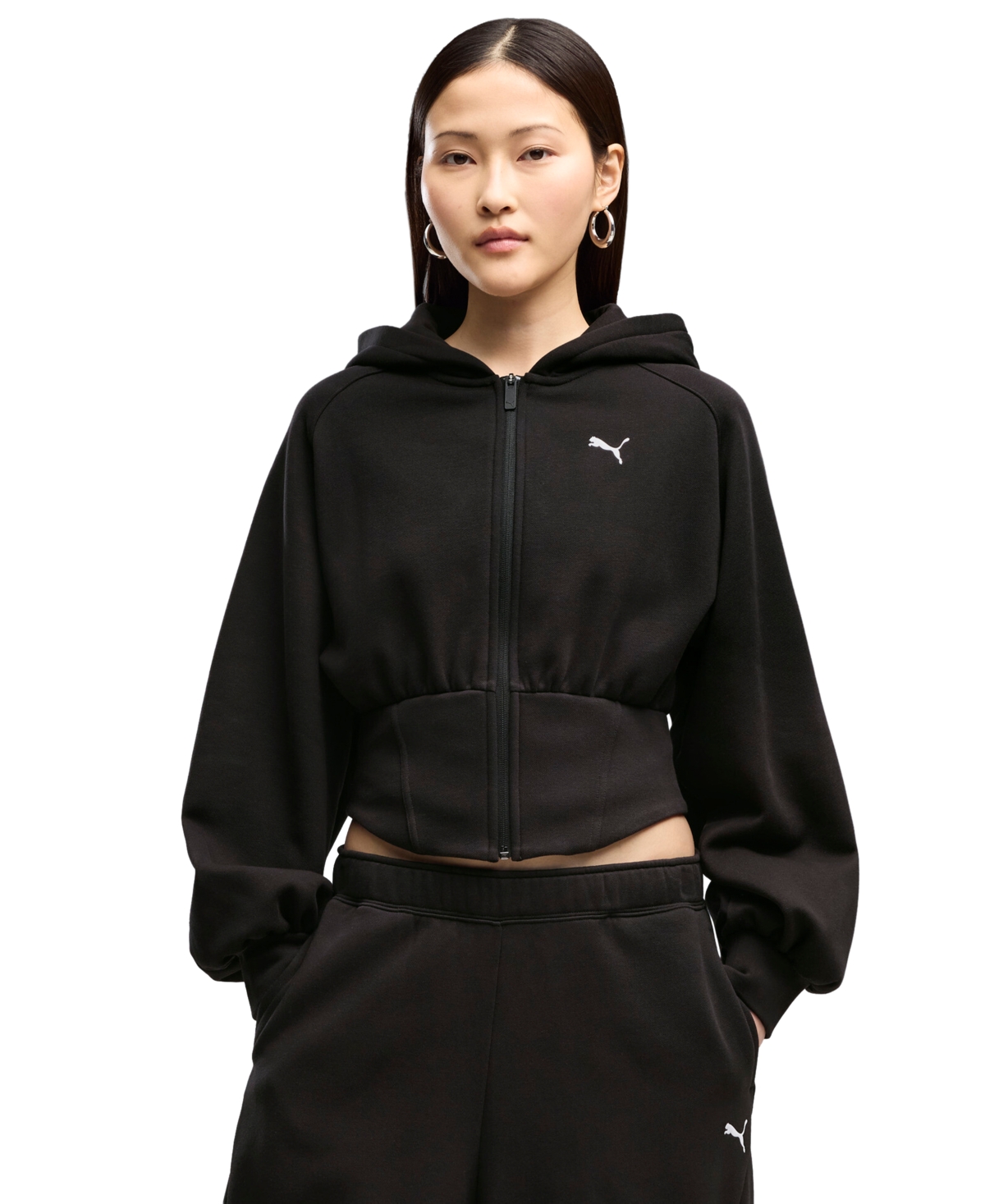 Puma Women's Street Glam Bedazzled Balloon-Sleeve Full-Zip Hoodie - Puma Black