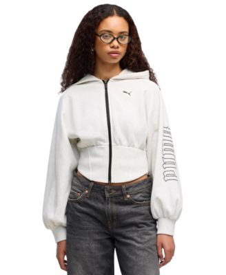 Women's Street Glam Bedazzled Balloon-Sleeve Full-Zip Hoodie