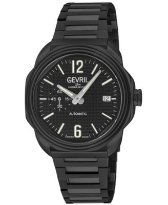 Men's Swiss Made Roosevelt Swiss Automatic IP Black Stainless Steel Bracelet Watch