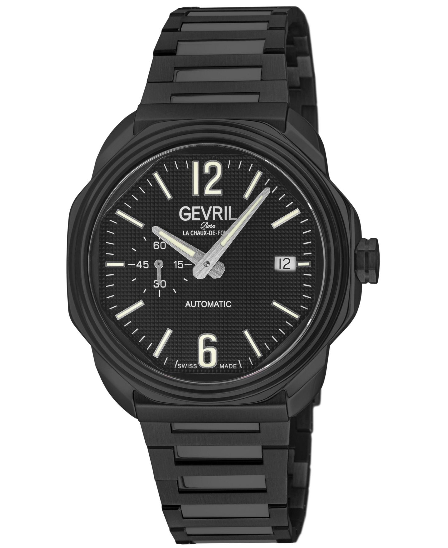 Мужские часы Gevril Swiss Made Roosevelt Swiss Automatic на чёрном стальном браслете IP — фото 1
