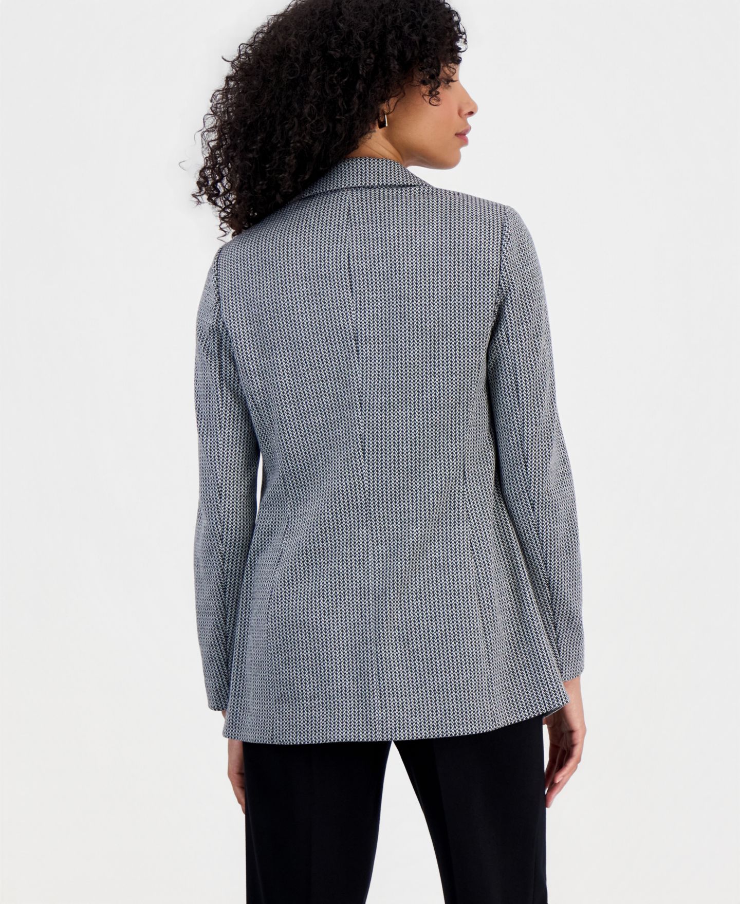 Женский пиджак Bar III Double-Breasted Open-Front Blazer, цвет: Чёрный / Белый — фото 4