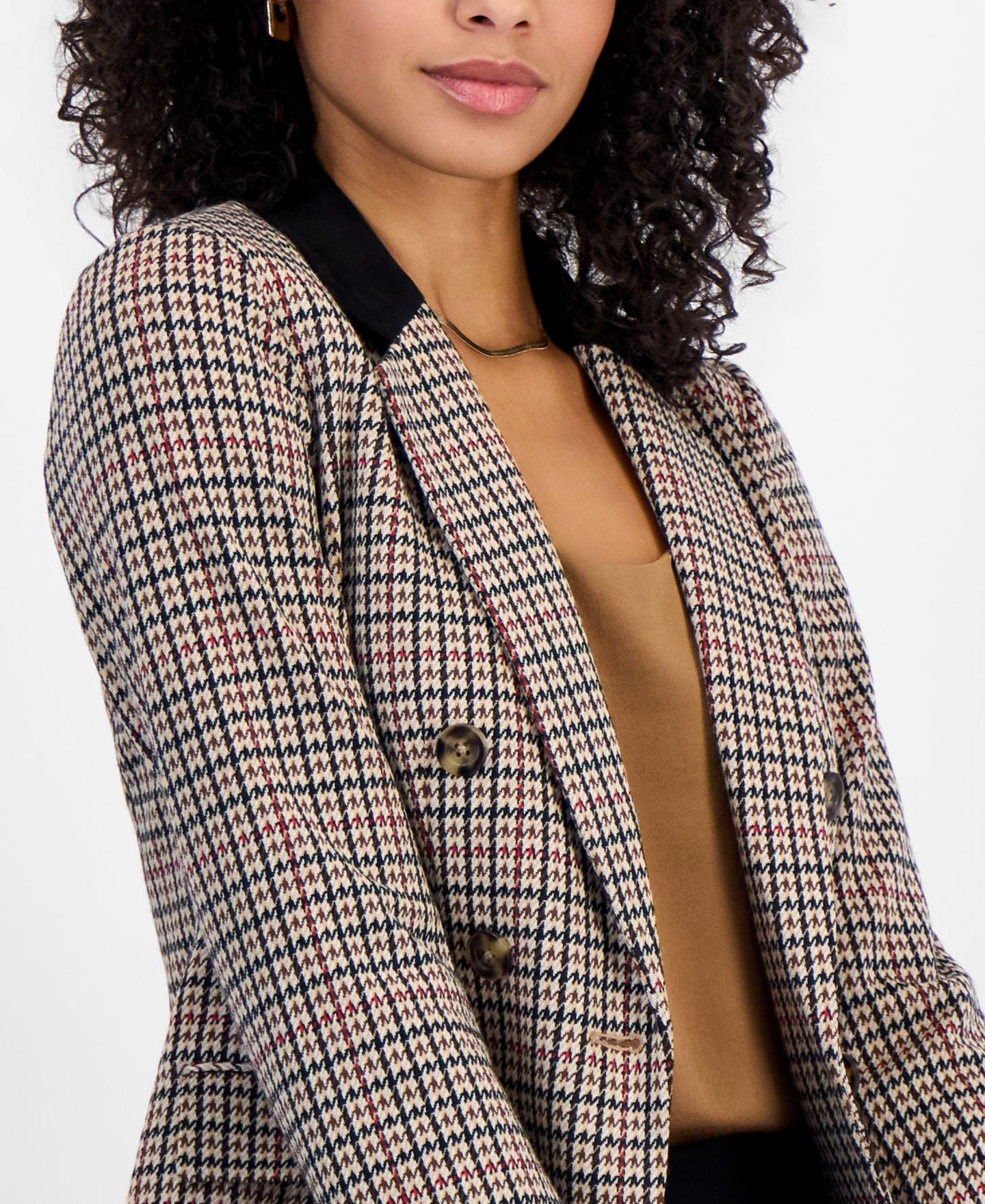 Женский пиджак Bar III Plaid Faux Double-Breasted Notch Collar Blazer, цвет: Чёрный разноцветный — фото 2