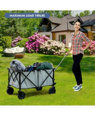 Outdoor Folding Wagon Cart with Adjustable Handle and Universal Wheels