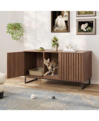 Double Room Large Cat Cabinet, Litter Box Furniture Hidden with Scratch Pad