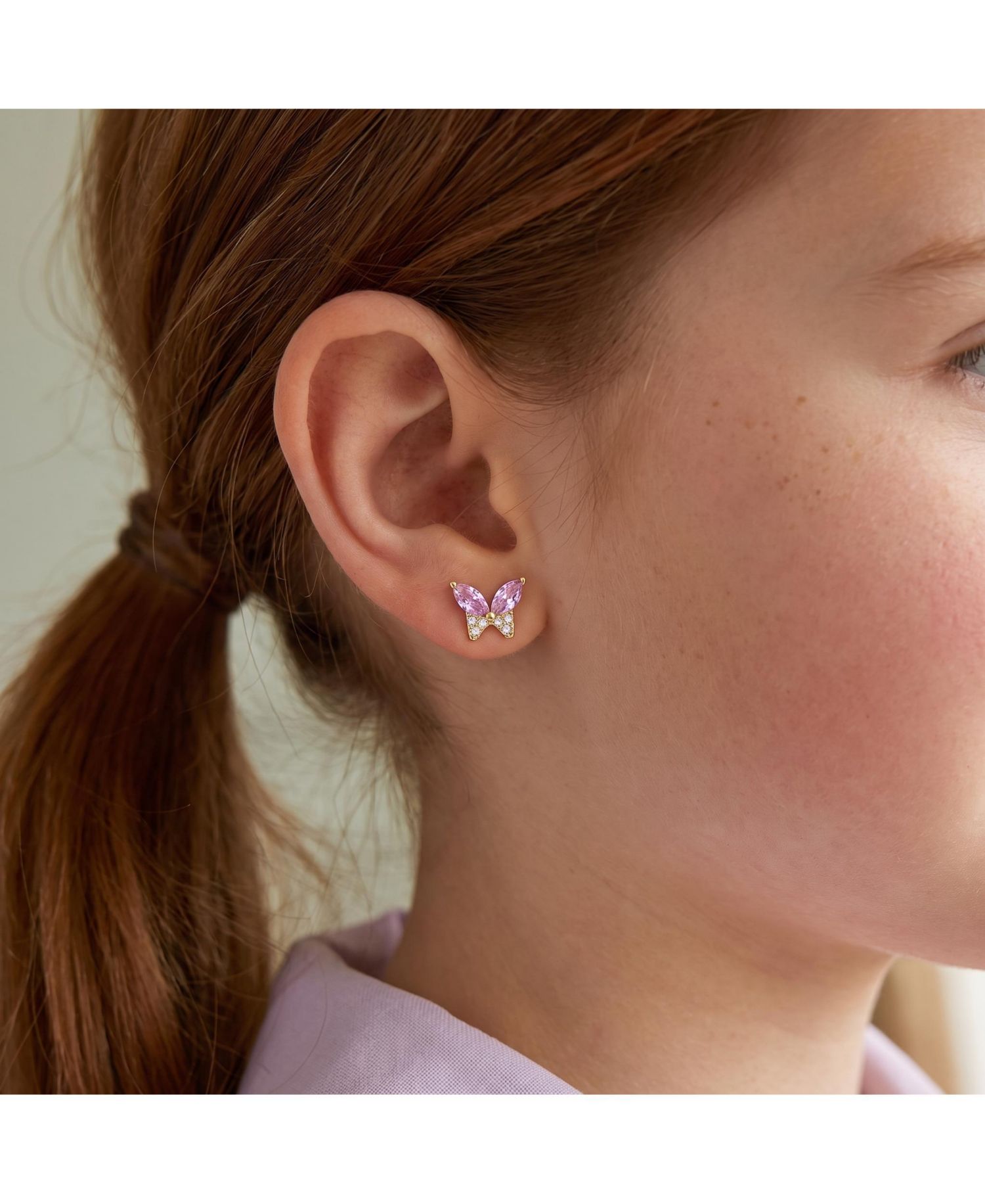 Dainty 14k Gold Plated Soft Pink CZ Butterfly Stud Earrings