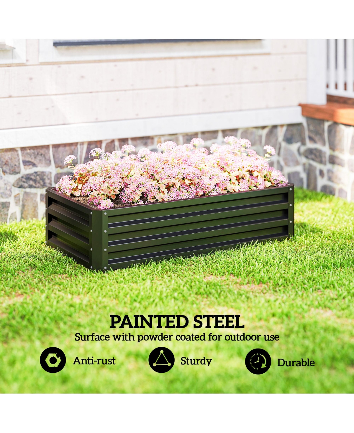 4' x 2' Raised Steel Garden Planter Bed for Vegetables, Herbs,, Grey