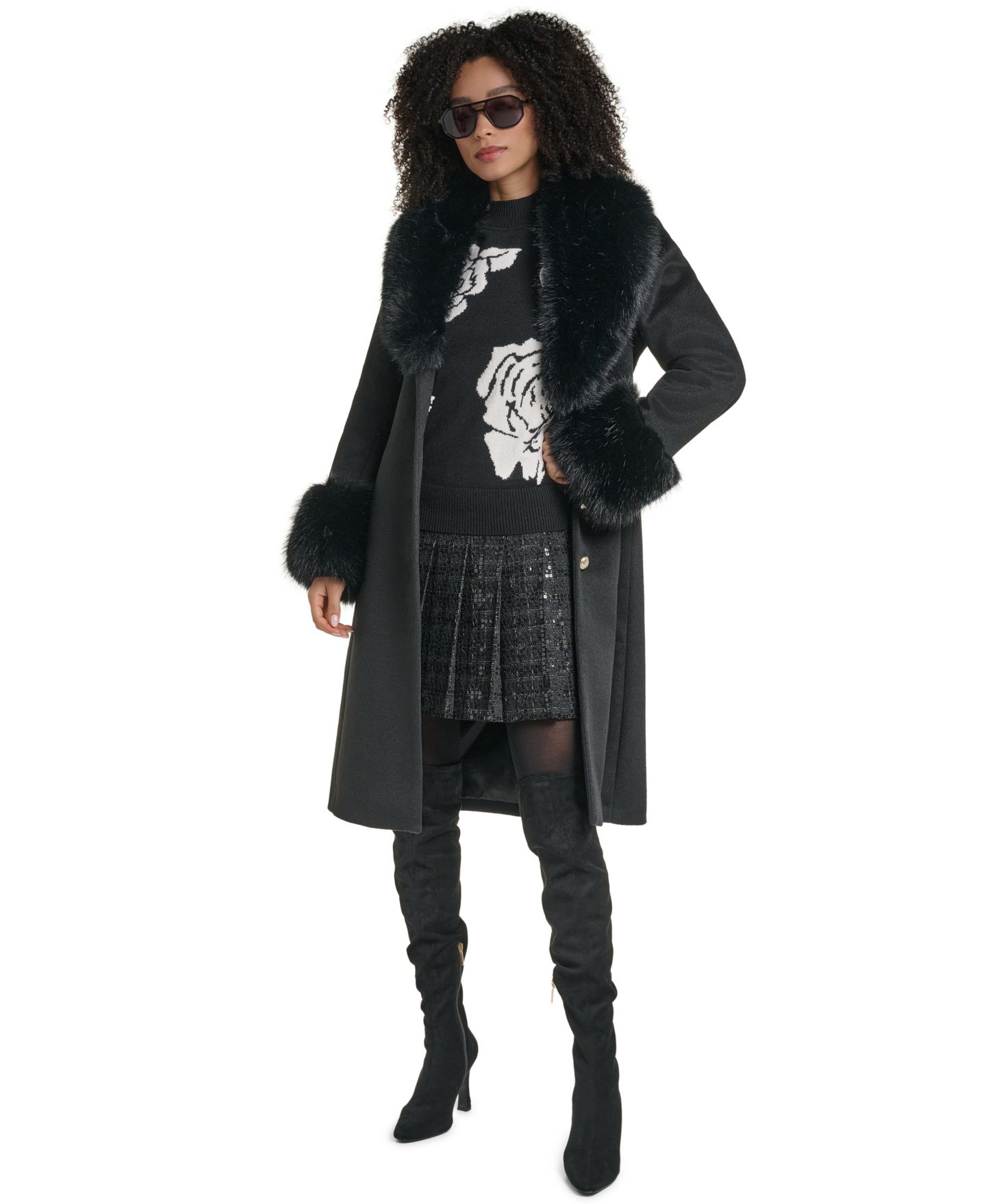 Женское пальто KARL LAGERFELD PARIS Single-Breasted Long Wool-Blend Coat, Created for Macy's, цвет: Чёрный — фото 2